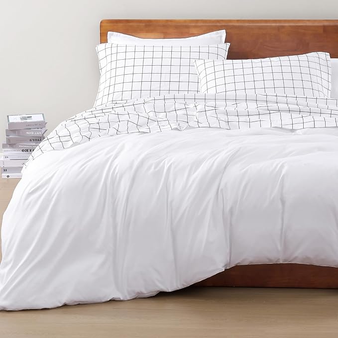 LANE LINEN Twin Sheet Set, 100% Organic Cotton Sheets Twin Size, 3Pc Twin Sheets Sets, Premium Bedding Sheets & Pillowcases, Percale Sheets, 15" Deep Pocket Twin Fitted Sheet - Windowpane