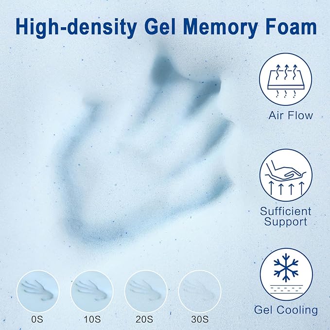 EDILLY 3 Inch Cooling Gel Memory Foam Mattress Topper Queen Size,with Removable & Washable Bamboo Cover,Soft Breathable Mattress Pad,Bed Topper for Back Pain Relief (60x80)
