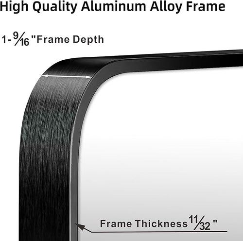 20"x30" Brushed Matte Black Mirror for Wall, Rounded Rectangle Mirror with Metal Frame Hanging for Bathroom Entryway Vanity,Living Room,Bedroom,Vertical or Horizontal