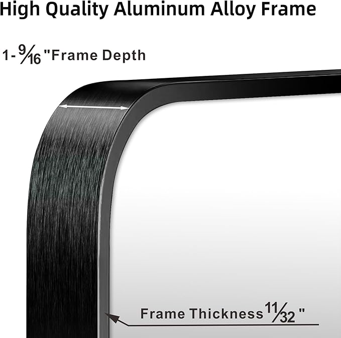 Black Bathroom Mirror for Wall, 30x36 Inch Brushed Matte Black Metal Framed Rectangle Wall Mirror for Bathroom Vanity, Living Room, Bedroom, Farmhouse, Hangs Vertically or Horizontally