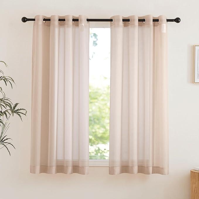 NICETOWN Voile Sheer Curtains 63 inch Length, Grommet Soft Window Treatments Lightweight & Airy Light Filtering Drapes for Bedroom/Kids Room, Taupe, W54 x L63, 2 Pieces
