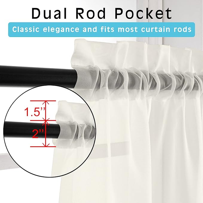 OVZME 2 Panels Ivory Sheer Curtains 54 Inches Length Window Treatment for Kitchen, Elegant Airy Transparent Curtain Draperies Rod Pocket for Kids Living Room, Each 42 Width 54 Length