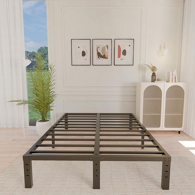 ALDRICH 12 Inch Metal Bed Frame Queen Size - Double Black Basic Steel Slats Platform, Easy Assembly Heavy Duty Noise Free Bedframes, No Box Spring Needed