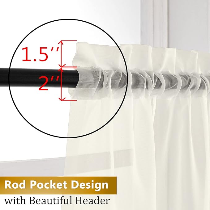 Aiyufeng Beautiful Sheer Curtains for Living Room, Chic Sheer Curtains Window Treatment Semi Sheer Privacy Drapes for Farmhouse/Cottage, W40 x L72, Ivory, 1 Pair