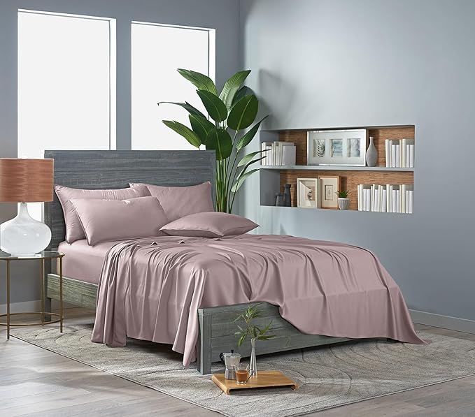 Pure Bamboo California King Sheets, Genuine 100% Organic Viscose Derived from Bamboo Bed Sheet Set, Soft & Cooling, Double Stitching, Lifetime Quality Promise (California King, Dusty Pink)