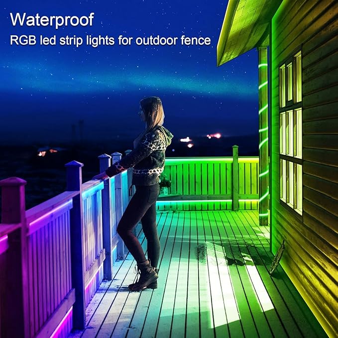 60ft Outdoor LED Strip Lights Waterproof,IP68 Outside Led Light Strips Waterproof with Bluetooth App Remote Control,Music Sync RGB Exterior Led Rope Lights,for Balcony,Deck,Roof,Garden,Pool (60FT)