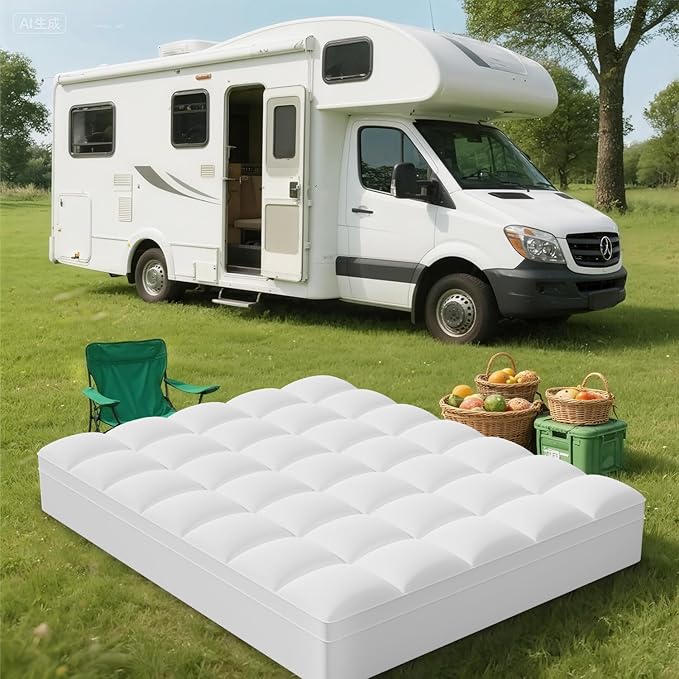 ELEMUSE RV Short Queen Mattress Topper for Back Pain, Extra Thick Mattress Pad Cover, Plush Soft Pillowtop with Elastic Deep Pocket, Overfilled Down Alternative Filling