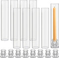 8 Set Christmas Glass Hurricane Candle Holders 12.6" Open Ended Glass Candleholder Tube Shape Bottomless and 2.2" Taper Clear Candlestick Holders for Wedding Party Table Centerpiece (Clear)