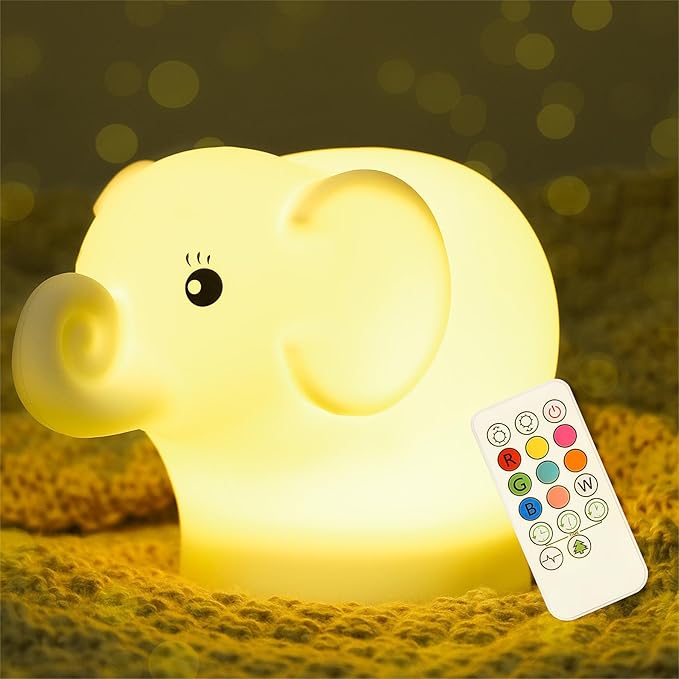 ShaArkMango LED Night Light for Kids Toddler Bed, Cute Animal Night Lamp Color Changing, Soft Baby Light Dimming & Timer &Rechargeable Nursery Bedside Lamp for Breastfeeding Elephant Gifts for Women