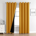 ChrisDowa 100% Blackout Curtains for Bedroom with Black Liner, 2 Thick Layers Total Blackout Thermal Insulated Grommet Long Window Curtains 2 Panels Set (Mustard Yellow, 52 x 95 Inch)