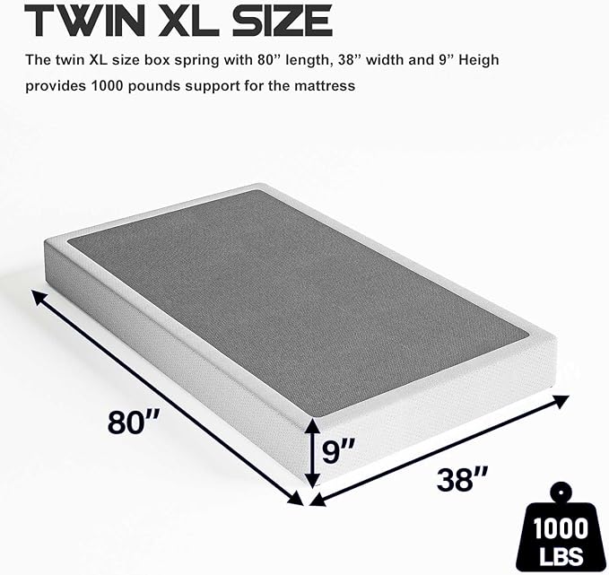 ZIYOO Twin XL Box Spring and Cover, 9 Inch High Profile BoXspring, Easy Assembly, Mattress Foundation, Heavy Duty Metal Steel Structure, Quiet Noise-Free Easy Assembly