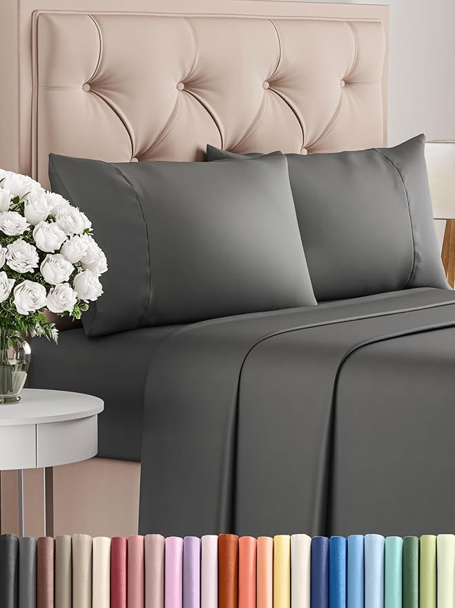 Twin XL 4 Piece Sheet Set - Comfy Breathable & Cooling - Ultra-Soft Hotel Luxury Bedding Set w/ 8-16 Inch Deep Pockets - 1 Flat & 1 Fitted Sheet & 2 Pillowcases - Wrinkle Free & Easy Care - Charcoal