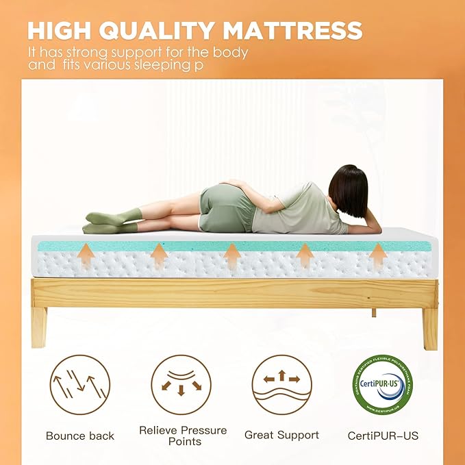 BestMassage | 12 Inch Twin XL Mattress | Gel Memory Foam | Medium Firm Feel | White | Bed in a Box, CertiPUR-US Certified | Pressure Relief, Cooling Ventilated Foam | Breathable Knit Cover