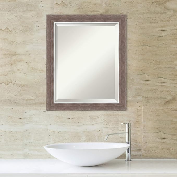 Amanti Art Brown Bathroom Mirror for Over Sink, 23x19 Noble Mocha Rectangle Vanity Mirror, Small Casual Frame, Hangs Horizonally and Vertically, Bathroom Wall Decor, Beveled Edge