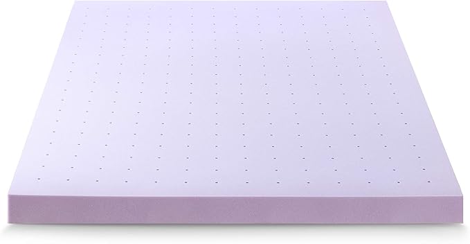 Mellow 4 Inch Ventilated Memory Foam Mattress Topper, Soothing Lavender Infusion, CertiPUR-US Certified, Short Queen