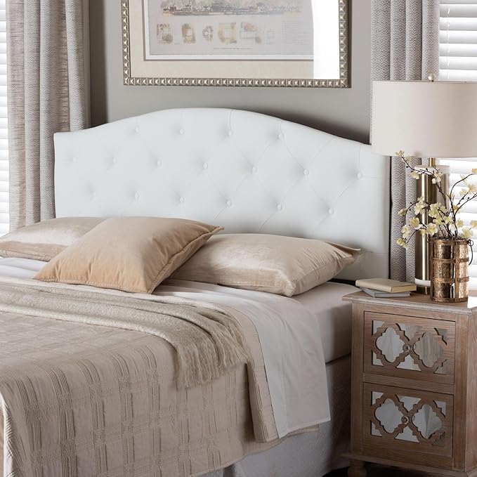 Baxton Studio Myra Modern and Contemporary Full Size White Faux Leather Upholstered Button-Tufted Scalloped Headboard