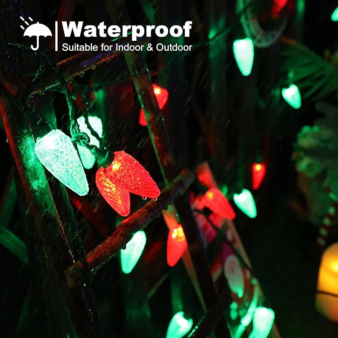 Brizled C9 Christmas Lights, 16ft 25 LED Faceted C9 Christmas Lights, Connectable Indoor Outdoor Xmas String Lights, 120V UL Certified for Tree Backyard Garden Porch Party & Holiday Decor, Red & Green