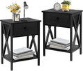 VECELO Nightstands Set of 2, Modern Bedside End Tables, Night Stands with Drawer and Storage Shelf for Living Room Bedroom, Industrial Metal Frame