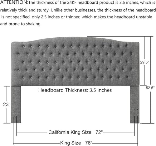 24KF Upholstered Tufted Button Linen Fabric Headboard,Comfortable Fashional Headboard King/CA King Size,Granite