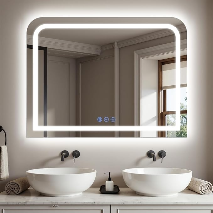 LED Bathroom Mirror, 40"x 30" LED Mirror with Lights for Bathroom, Lighted Vanity Mirrors for Wall, Anti-Fog, Dimmable, Tempered Glass, Memory Function, 3 Colors, Safe Use (White)