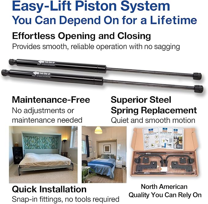 Full Size DIY Murphy Bed Hardware Kit – Vertical Wall Bed for Space-Saving - Budget-Friendly DIY Setup - Made in USA - Hide Away Design with Full Murphy Bed Hardware - Bed Lift Mechanism - Pull Down