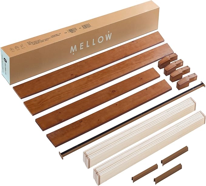 Mellow Naturalista Grand - 12 Inch Solid Wood Platform Bed with Wooden Slats - No Box Spring Needed - Queen (Cherry)
