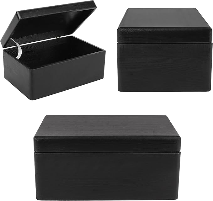 Large Black Wooden Box Storage with Hinged Lid | 11.8 x 7.87 x 5.51 inches (+-0.5) | Gift Box for Tool Dog Toy Shoes Clothes Kitchen Storage | Wood Keepsake Chest