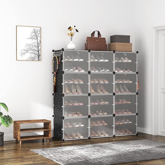ROJASOP Portable 8-Tier Shoe Cabinet - 48-Pair Shoe Organizer with Expandable, Free Standing, Stackable Space Saving Design and 2 Exclusive Versatile Hooks for Bedroom