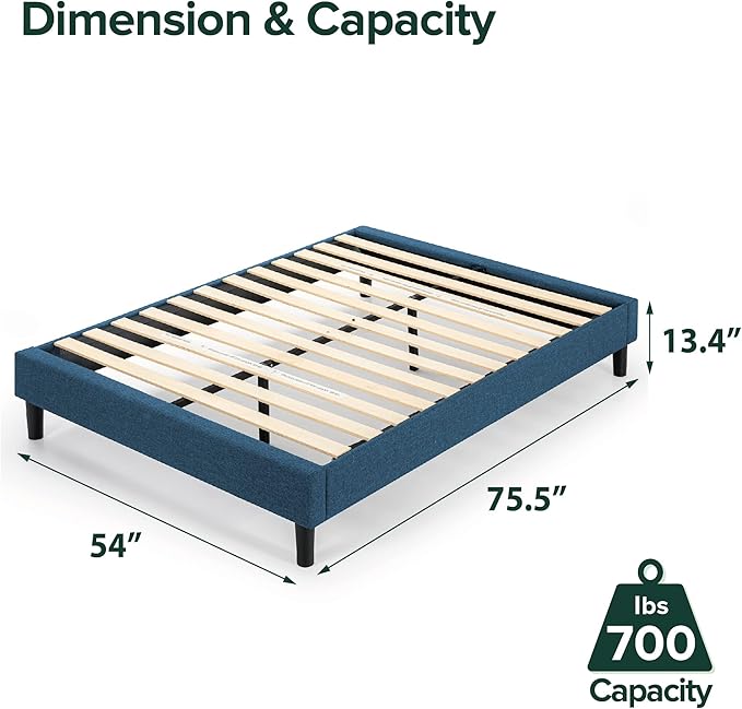 ZINUS Curtis Upholstered Platform Bed Frame, Mattress Foundation, Wood Slat Support, No Box Spring Needed, Easy Assembly, Full, Navy