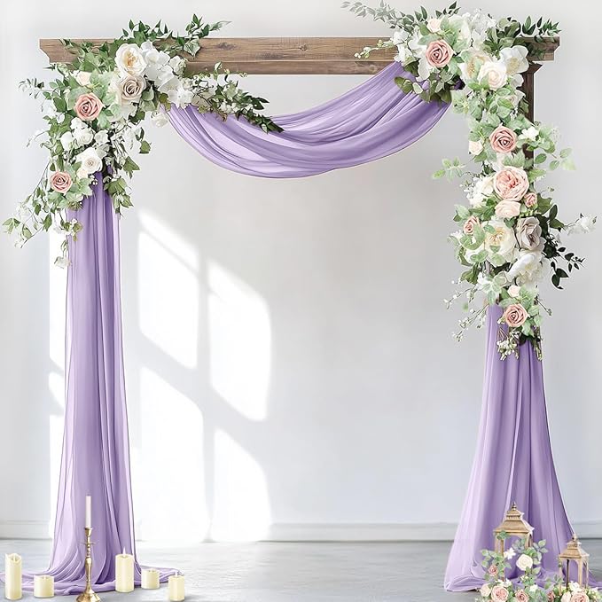Socomi Wedding Arch Draping Fabric 1 Panel 29" x 19Ft Lavender Purple Sheer Chiffon Curtain Drapes 6 Yards for Wedding Ceremony Birthday Party Decoration