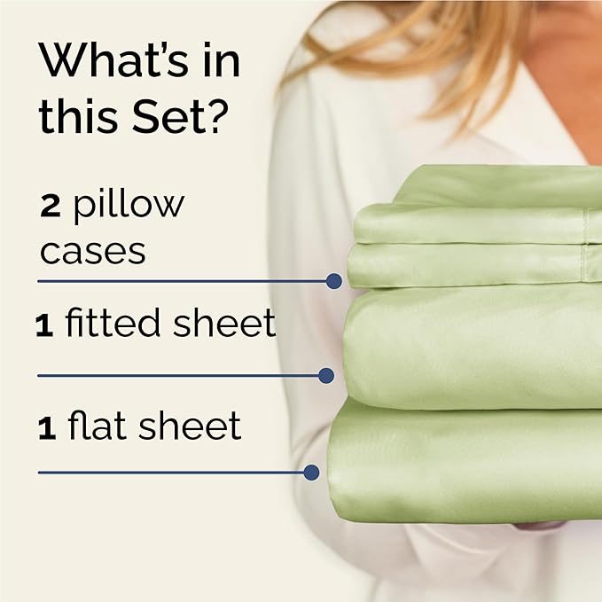 Twin XL 4 Piece Sheet Set - Comfy Breathable & Cooling - Ultra Soft Hotel Luxury Bedding Set w/ 8-16 Inch Deep Pockets - 1 Flat & 1 Fitted Sheet & 2 Pillowcases - Wrinkle Free & Easy Care - Light Sage