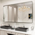 LOAAO 84X32 Inch Brushed Nickel Bathroom Mirror, Rounded Rectangle Silver Metal Frame Mirror, Brushed Nickel, Anti-Rust, Hangs Horizontally or Vertically