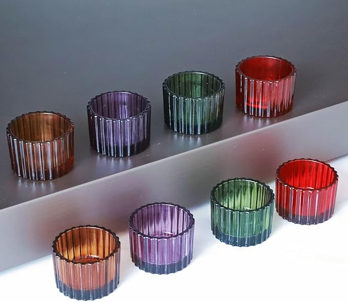 VOHO 24pcs Multicolor Votive Candle Holders for Centerpiece Table Decorations, Ribbed Glass Christmas Candle Holder Gifts for Women, Festive Tealight Candle Holder for Votive/Tea Lights Candles