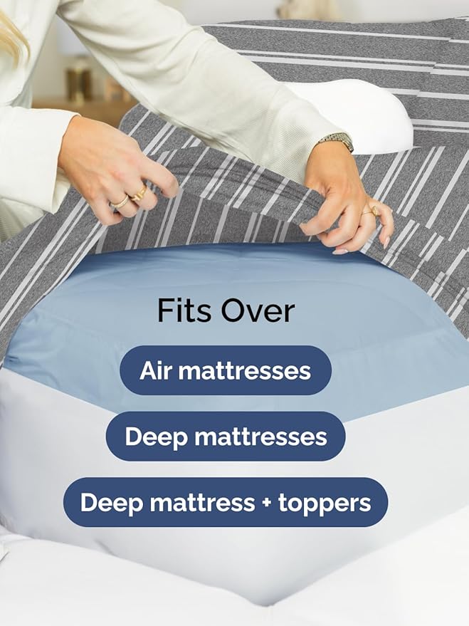 Extra Deep Twin XL Sheet Set - 4 Piece Breathable and Cooling Sheets - Hotel Luxury Bed Sheets Set - Easy Fit - Soft, Wrinkle Free and Comfy Sheets Set - Grey Striped Sheet Set with Extra Deep Pockets