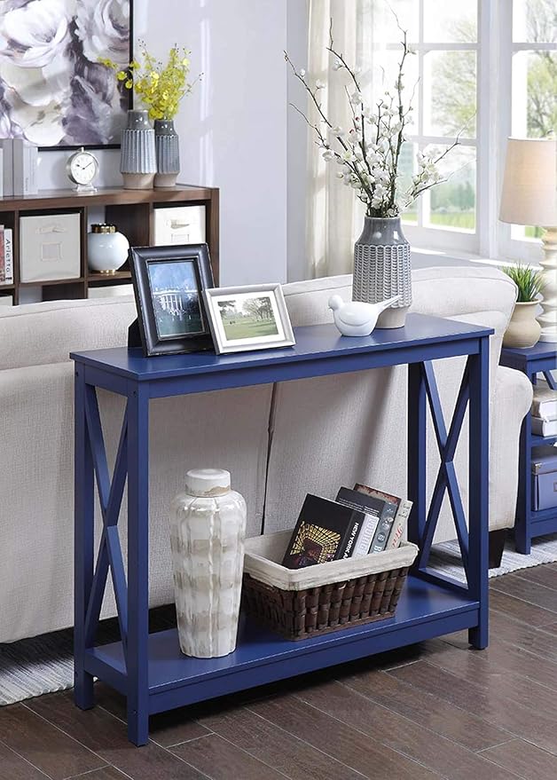 Convenience Concepts Oxford Console Table 39.5" - Sofa Table with Storage Shelf, Transitional Entryway Hall Table for Living Room and Bedroom, Display Foyer Table, Cobalt Blue