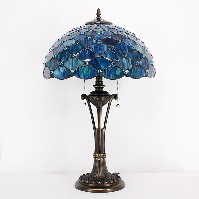 Tiffany Table Lamp Sea Blue Pearl Stained Glass Desk Lamp 16X16X24 Inches Reading Light
