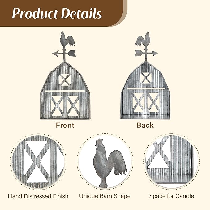 Barn Shaped Tea Light Candle Holder Farmhouse Galvanized Metal Candle Holder Vintage Decorative Tealight Holder for Table Centerpiece Decoration - 5.24" x 1.97" x 9.25"