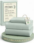 LANE LINEN 100% Organic Cotton Extra Long Twin Sheet & Pillowcase Sets, 15" Deep Pocket Fully Elasticized, Naturally Temperature Regulating Cotton Sheets Twin XL Bed Sheets- Cool Blue