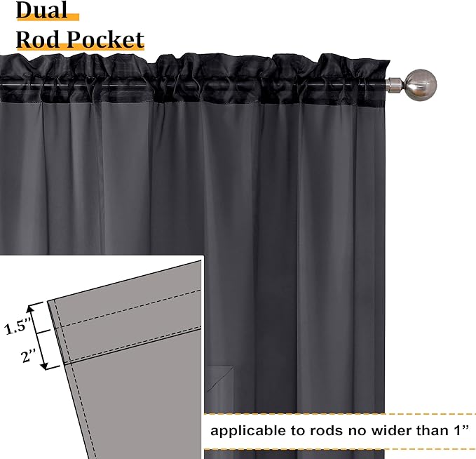 Aiyufeng Black Sheer Curtains 63 Inches Long Light Weight Soft Semi Voile Drapes, Window Curtain Sheers Elegant Rod Pocket Top for Bedroom Living Room, Each is 40W x 63L