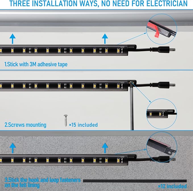 TORCHSTAR LED Safe Lighting Kit, (6) 12 Inch Linkable Light Bars + Motion Sensor + UL Power Adapter, 900LM, Input 100-240V, for Under Cabinet Gun Safe Locker Closet Showcase, 5000K Daylight