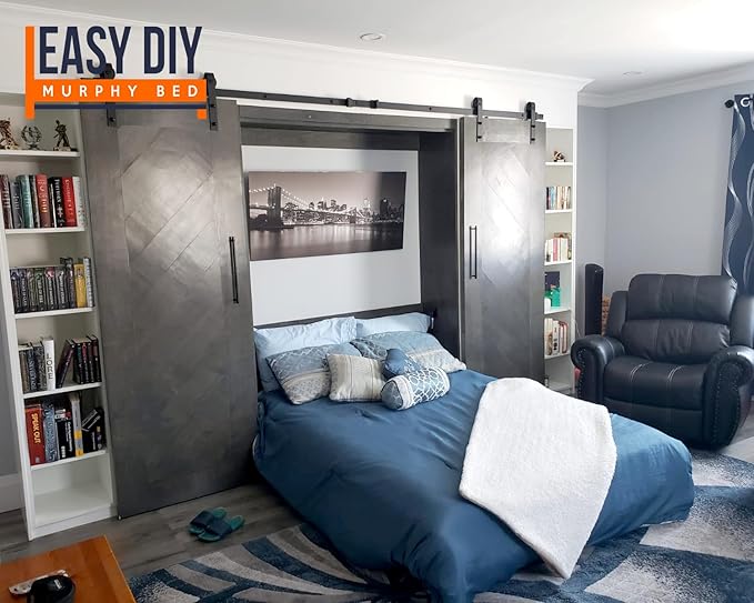 Queen Size DIY Murphy Bed Hardware Kit – Horizontal Wall bed for Space-Saving -Budget-Friendly DIY Setup -Made in USA-Hide Away Design with Horizontal Murphy Bed Queen - Bed Lift Mechanism - Pull Down