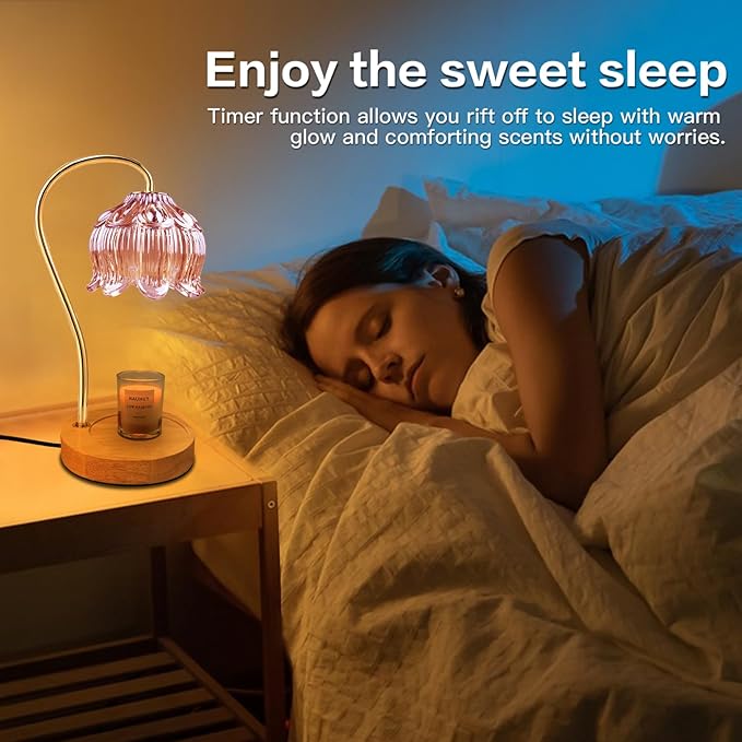 Dimmable Flower Candle Warmer Lamp, Pink Candle Warmer with Timer & 4Bulbs, Birthday Gifts for Women, House Warming Gifts New Home Bedroom Decor