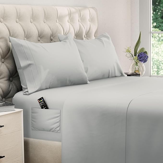 DREAMCARE California King Sheet Sets – 6 pcs Cooling Bed Sheets – up to 21” Deep Cal King Sheets – 2500 Supreme Collection – Extra Soft 100% Brushed Microfiber Hotel Luxury with Side Pocket – L Gray