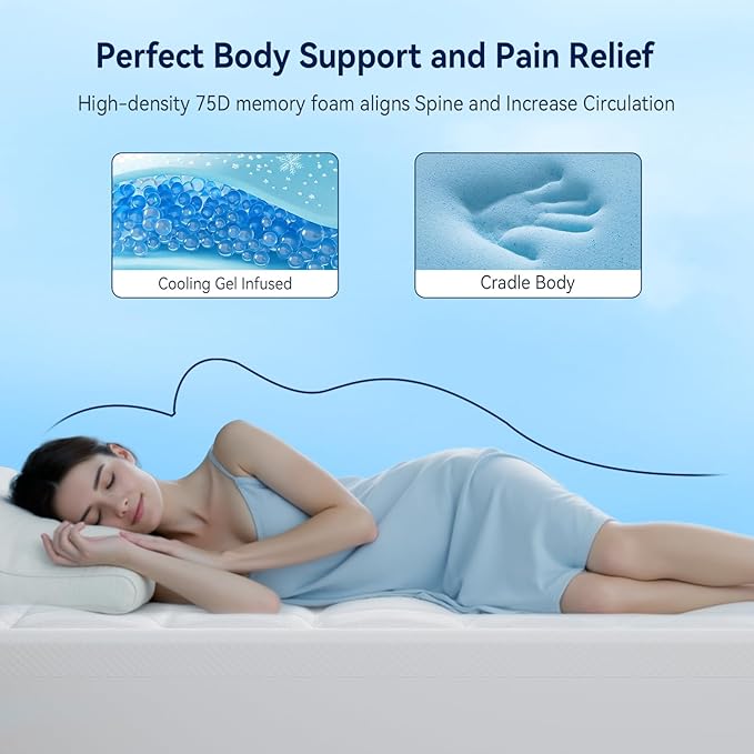 ELEMUSE Super Olympic Queen Dual Layer 3 Inch Memory Foam Mattress Topper, 2 Inch Cooling Gel Memory Foam Bed Pad and 1 Inch Soft Pillow Top Mattress Pad for Back Pain Relief & Hot Sleepers