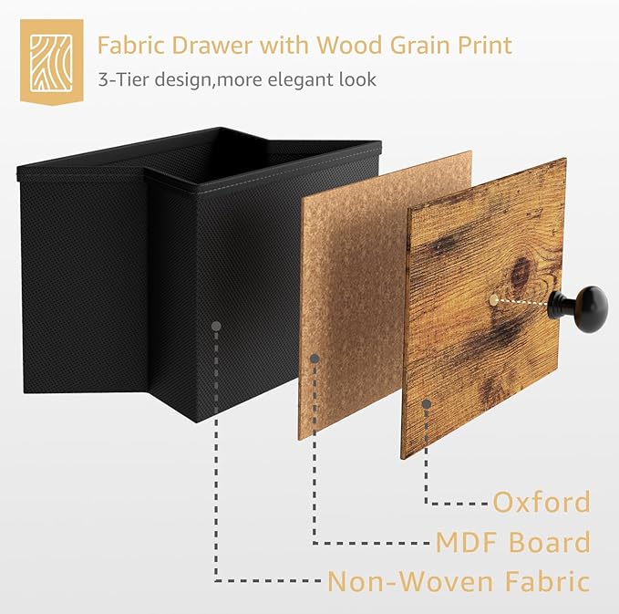 BOLUO Night Stand with Drawers for Bedroom - Small nightstand with Pocket 2 Drawer Dresser End Table Brown