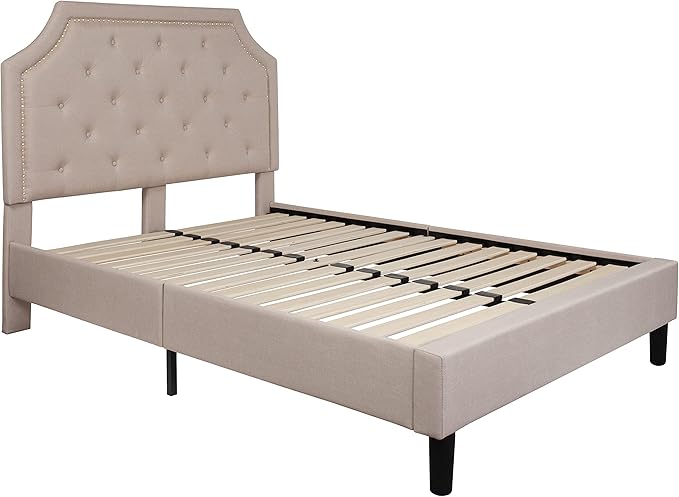 Flash Furniture Brighton Full Size Tufted Upholstered Platform Bed in Beige Fabric