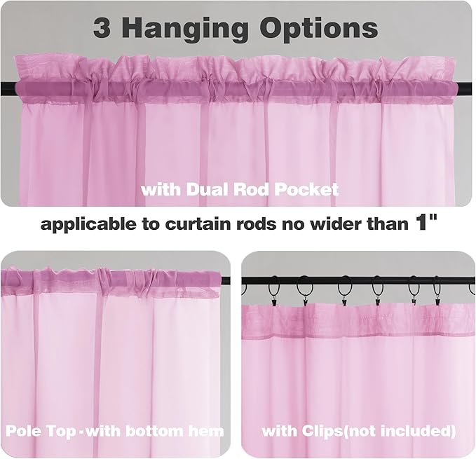 Chyhomenyc Light Pink Sheer Curtains 84 Inch Length 2 Panels, Light Filtering Cute Voile Pink Window Curtain Drapes for Girls Room，Each 42Wx84L Inches