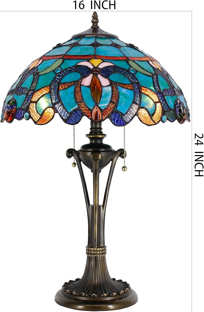 Tiffany Table Lamp Blue Green Stained Glass Desk Lamp 16X16X24 Inches Jewelry Baroque Style Reading Light