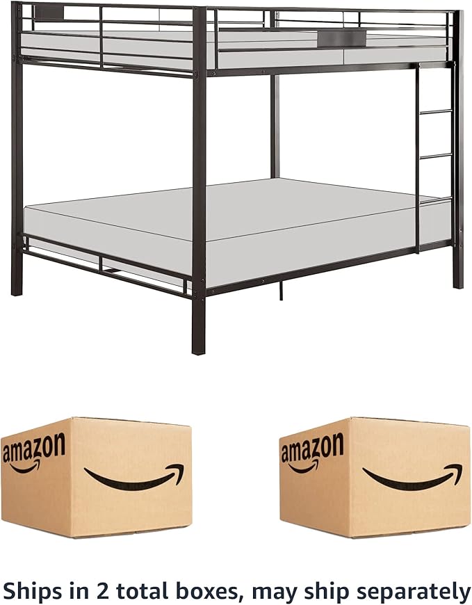 Acme Kaleb Metal Frame Queen Over Queen Bunk Bed with Ladder in Sandy Black