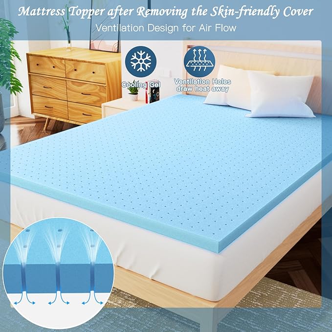 Airensky 4 Inch Memory Foam Mattress Topper twin xl College Dorm, Cooling Gel Infused High Density with Removable Skin-Friendly Cover, Pressure Relief Back Pain, CertiPUR-US Certified, Twin XL 39"x75"